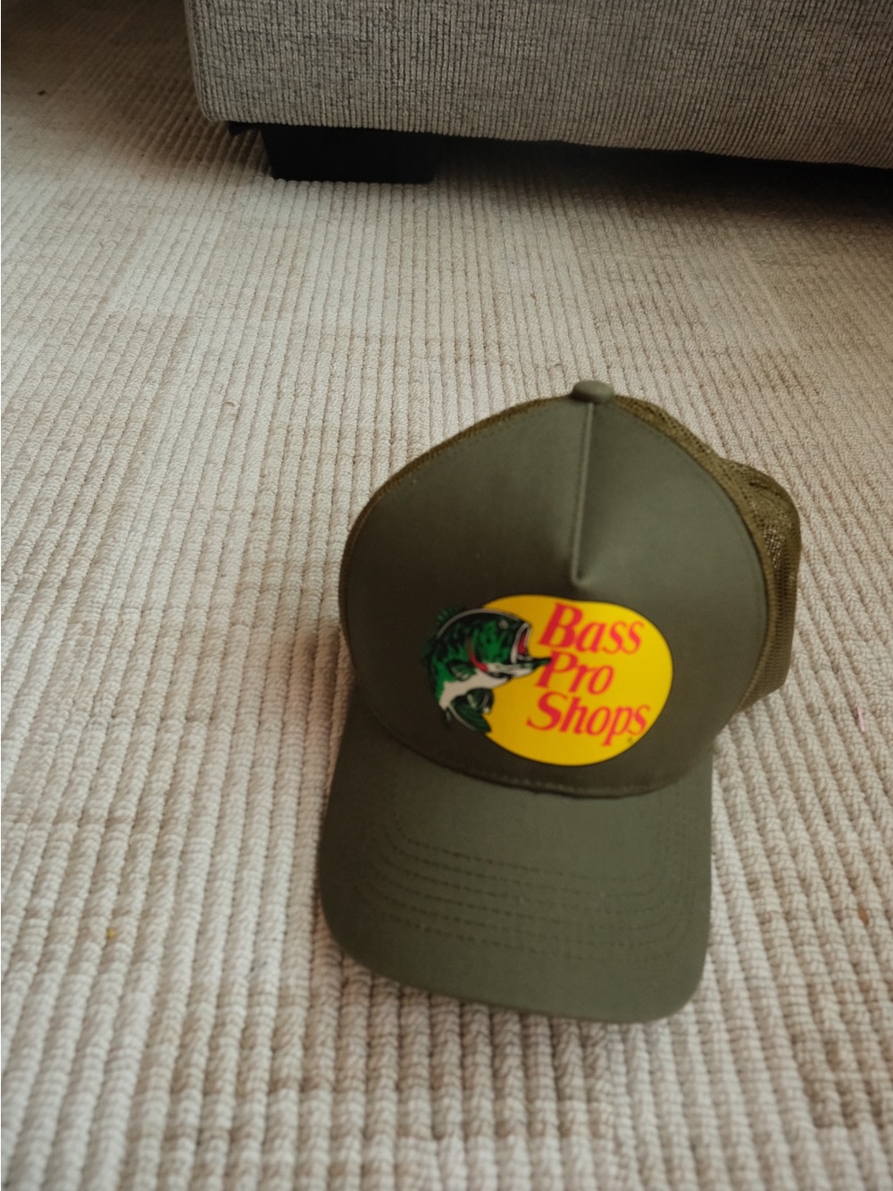 Bass Pro Shops Olive Trucker Cap with Yellow Logo